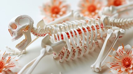 An elaborately designed paper craft model of the human skeletal system, showcasing detailed bone structure and connections, ideal for educational purposes and medical illustrations. Illustration,