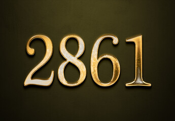 Old gold effect of 2861 number with 3D glossy style Mockup.