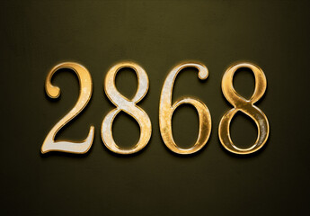 Old gold effect of 2868 number with 3D glossy style Mockup.