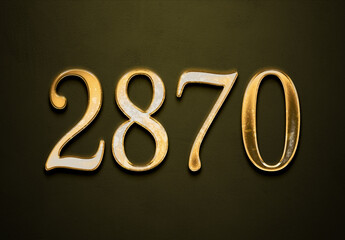 Old gold effect of 2870 number with 3D glossy style Mockup.