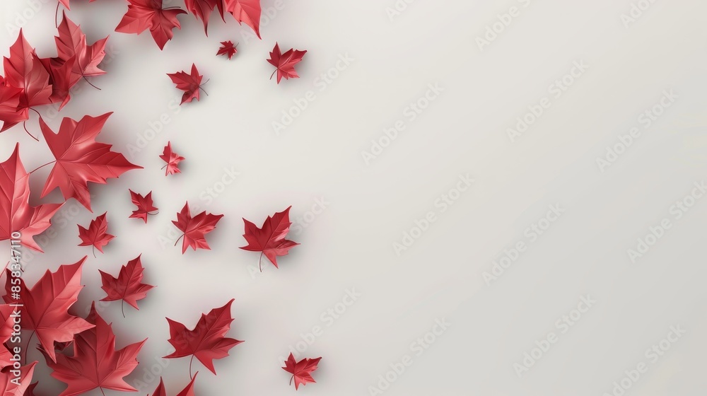 Wall mural 3d rendering of abstract maple decorations with a plain background, providing space for text or desi