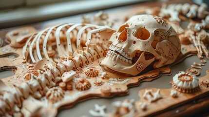 Naklejka premium An intricately designed paper craft model of the human skeletal system, depicting detailed bone structure and connections, ideal for educational purposes and medical illustrations. Illustration,