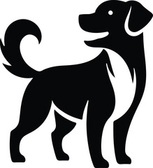 A silhouette design on a white background featuring dog