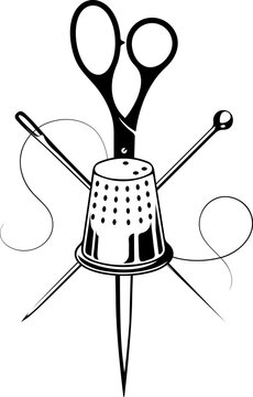 recommend clip art: Scissors needle thimble sign for hand sewing and sewing salon