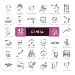 Dental Icons Pack. Treatment carried out by a dental practitioner including examinations, fillings, crowns, extractions