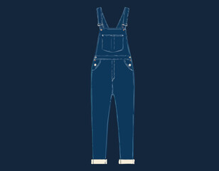 Denim overall jumpsuit vector template illustration
