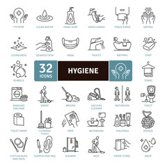 Hygiene icon collection. Conditions and practices that help to maintain health and prevent the spread of diseases.