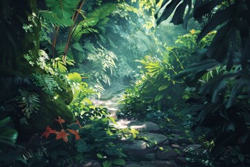 Sunbeams Through Lush Jungle