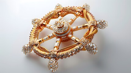 The helm symbolizes victory, personifies leadership qualities, love of freedom. Abstract ornate bejeweled steering wheel. Steering wheel on a white background.