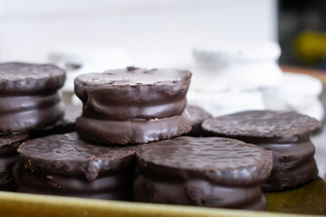 Indulgent Chocolate-Coated and Sugar-Sprinkled Gourmet Alfajores