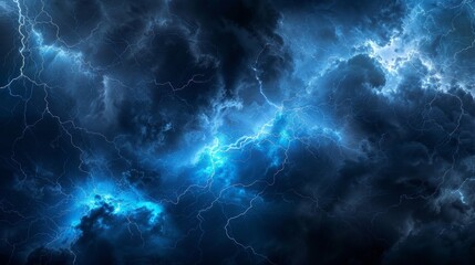 Abstract Dark Blue Stormy Sky with Lightning