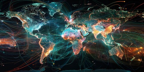 The world map shows the connection between countries.