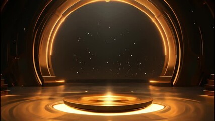 A stunning futuristic sci-fi portal with golden arches and glowing lights set against a starry background.  - Powered by Adobe