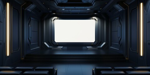 Fototapeta premium 3D rendering of a spaceship interior with a large screen.
