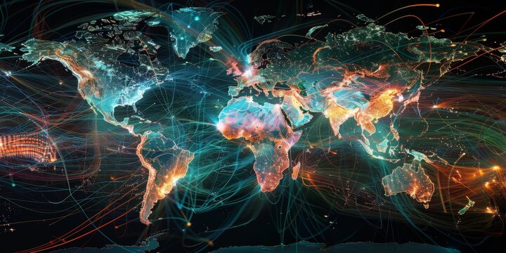 The world map shows the connection between countries.
