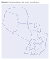 Obraz premium Paraguay plain country map. High details. Outline regions style. Shape of Paraguay. Vector illustration.