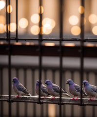 Pigeon birds. Pigeons in a cage. Generative AI