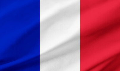 France flag background with waving fabric texture