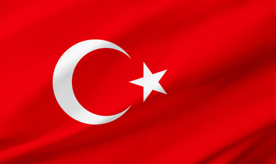 Turkey flag background with waving fabric texture