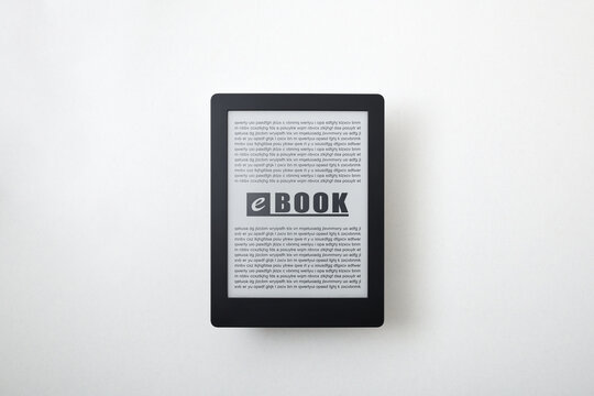 Ebook with written text isolated on white background