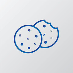 Cookie simple icon vector. Flat design. Paper cut design. Cutted blue symbol with shadow. Gray background