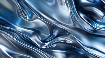 Fototapeta premium A striking abstract background featuring metallic blue waves that resemble flowing liquid, creating a dynamic and futuristic visual effect.