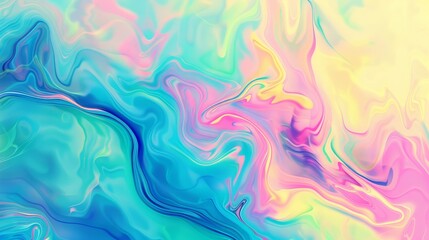 Fototapeta premium A vibrant abstract background featuring fluid swirls in pastel shades of blue, pink, yellow, and green, creating a soft and dynamic visual effect.