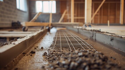 A 3D printer laying down concrete layers to form the foundation of a residential complex. Building