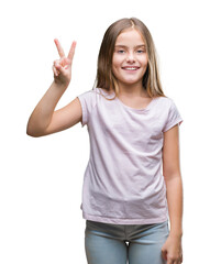 Young beautiful girl over isolated background showing and pointing up with fingers number two while smiling confident and happy.