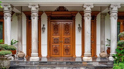 Obraz premium a teak wood door typical of Asian housing.