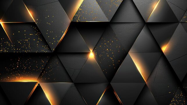 Abstract elegant template black and gold triangle overlapping dimension on dark background luxury style. Vector illustration,