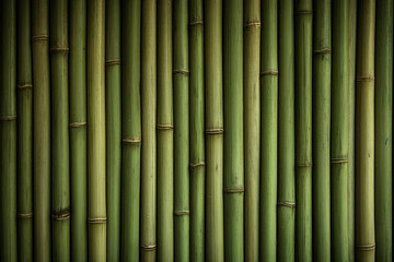 Fototapeta premium Processed collage of green bamboo fence surface texture. Background for banner, backdrop