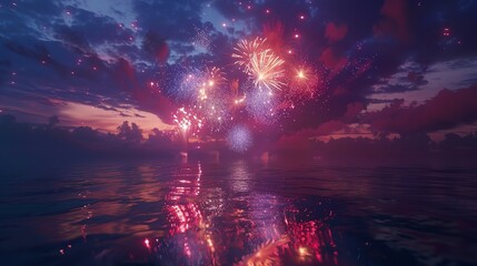 Fireworks at night 4th of July New Year evening