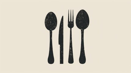 logo of cutlery, spoon fork knife in the shape, flat design, bkack and white illustration