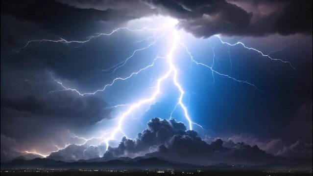 Lightning storm thunder drak cloud light black sky rain night mountain cloudy weather full hd 4k video download