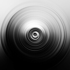 Black and white radial motion effect. Abstract rounded background. Grayscale curves and sphere. Monochrome gradient rings and circles wallpaper. Colorless texture backdrop and banner.