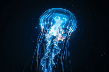 jellyfish in the water, A mesmerizing 4K digital wallpaper featuring a glowing jellyfish against a black background