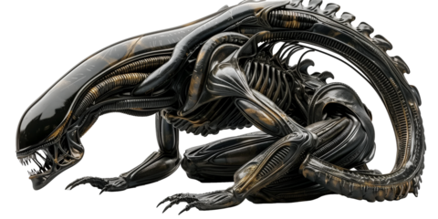  Alien creature  isolated on transparent or white background. Perfect for sci-fi and horror themes.