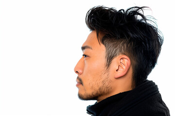 Obraz premium side profile portrait of an Asian man, seamless white background