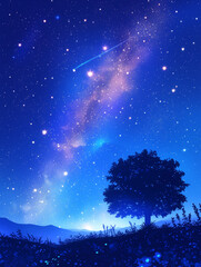 Galactic Splendor: The Majestic Milky Way in the Summer Night Sky - 銀河の輝き：夏の夜空に浮かぶ雄大な天の川