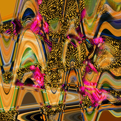Combination textile collage pattern of wave and lines colored leopard snake tiger textures

