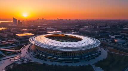 Modern football stadium with views from the outside. Football stadium arena for professional match with modern building