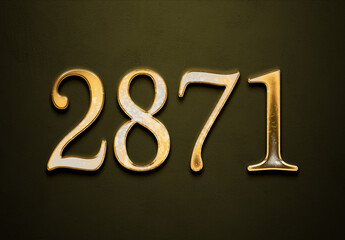 Old gold effect of 2871 number with 3D glossy style Mockup.