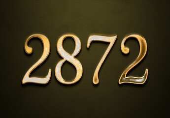 Old gold effect of 2872 number with 3D glossy style Mockup.
