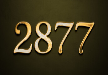 Old gold effect of 2877 number with 3D glossy style Mockup.