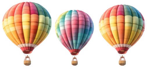 Three colorful hot air balloons isolated on black background.