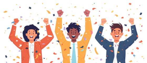 Three diverse friends celebrating with confetti.