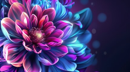 Fototapeta premium Vibrant neon glowing flower with blue and pink petals