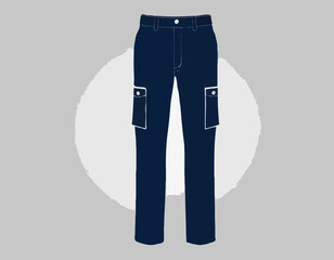 Navy Blue Factory Uniform Pants Template on White Background, Vector File