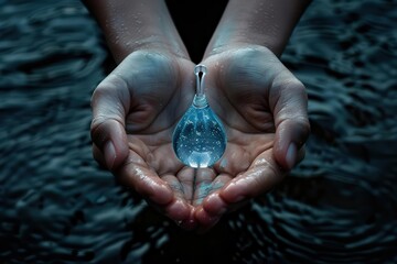 clean water drop in hands for world water day conceptual photograph
